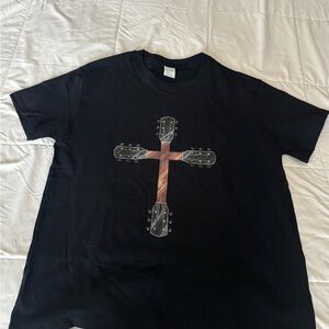 Black T-Shirt with Guitar Cross Design